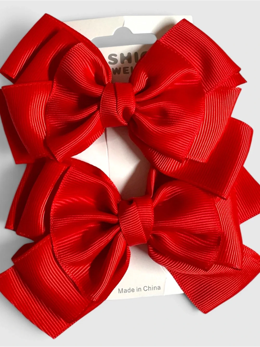 Set of 2 Large Red Boutique Grosgrain Hair Bow Clips NWT